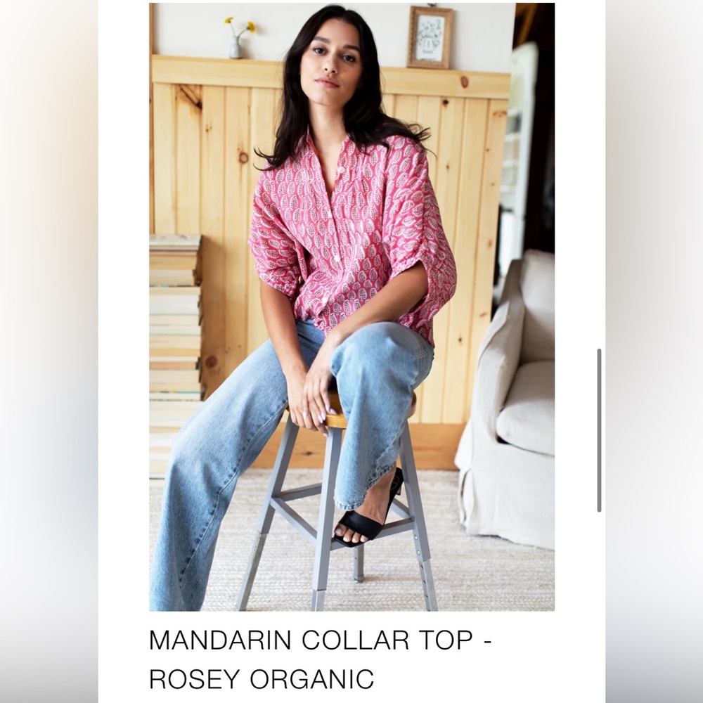 Mandarin collar top - rosy organic